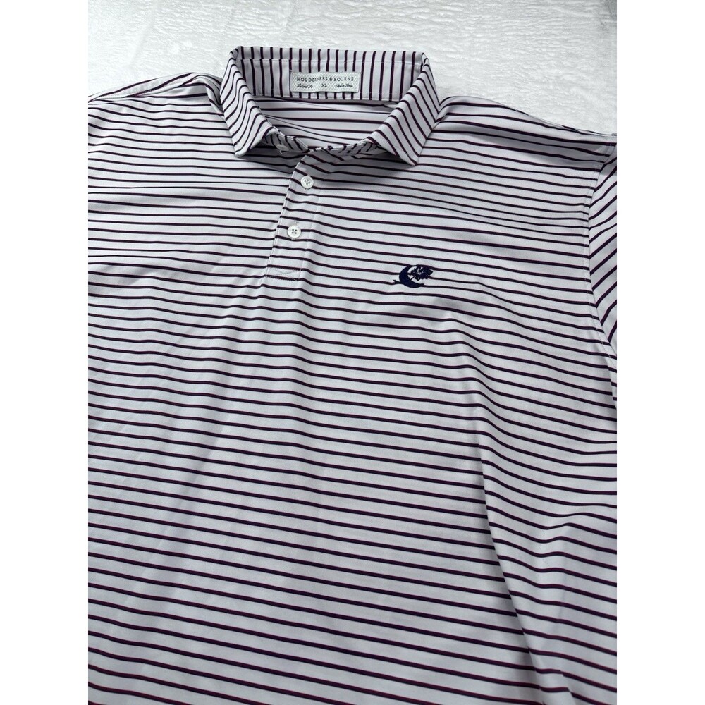 Holderness & Bourne Men's XL Polo Shirt Fried Egg Golf Lido Logo Sutton Striped - Picture 3 of 12
